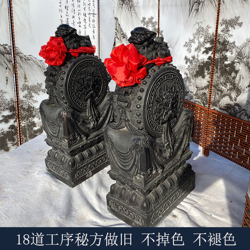 石雕门墩牡丹花开富贵抱鼓石一对狮子貔貅麒麟门前石头门挡石定制