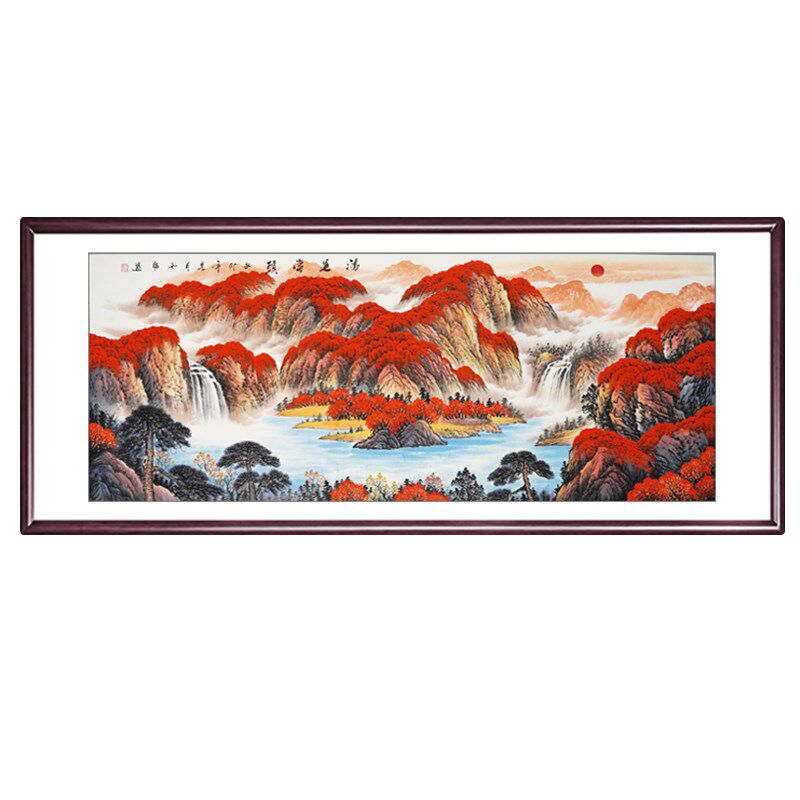 纯手绘鸿运当头国画山水画字画办公室沙发后背景墙客厅装饰画挂画