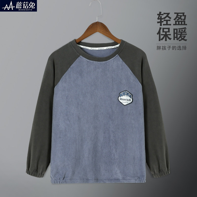 胖童装男童薄绒卫衣加肥加大春秋大童男装儿童摇粒绒长袖2023新款