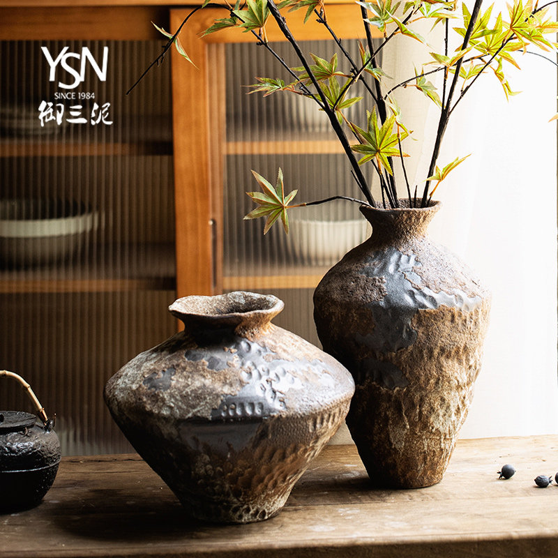 陶瓷花瓶粗陶瓶插花复古怀旧手工民宿酒店侘寂风禅意摆件陶器花器