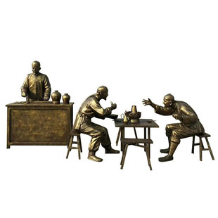 喝酒划拳人物饭店掌柜摆件民俗文化户外园林仿铜玻璃钢吃火锅雕塑