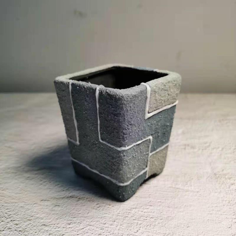 花瓶花盆岩石系列插花多肉粗陶定制旭哥手作方形方器