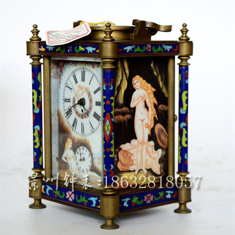 皮套钟 西洋画皮桶钟 古典机械 纯铜闹钟 四功能 游丝摆把玩钟
