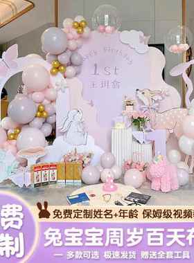 宝宝百日宴场景布置满月仪式感百天岁装饰婴儿酒店气球背景墙kt板