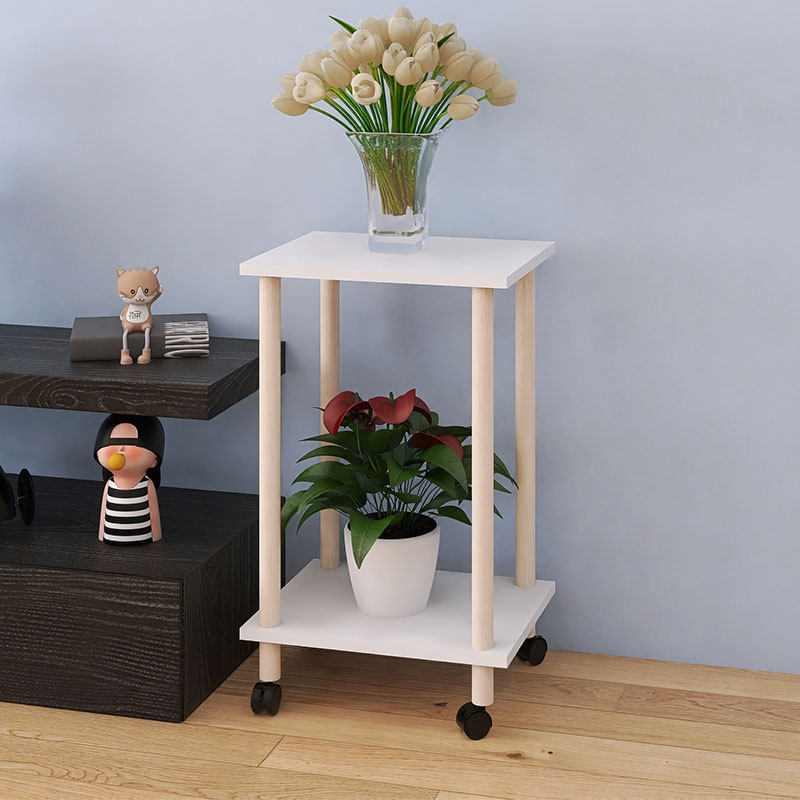 电视机旁专用花架客厅电视柜旁二层移动落地实木带轮鲜花置物架子