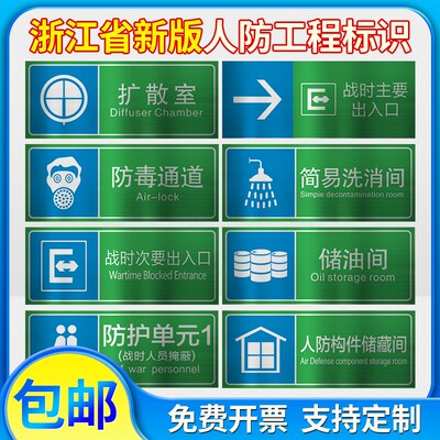 浙江省人防工程标志牌 民防标识牌应急避难场所战时固定电站防空