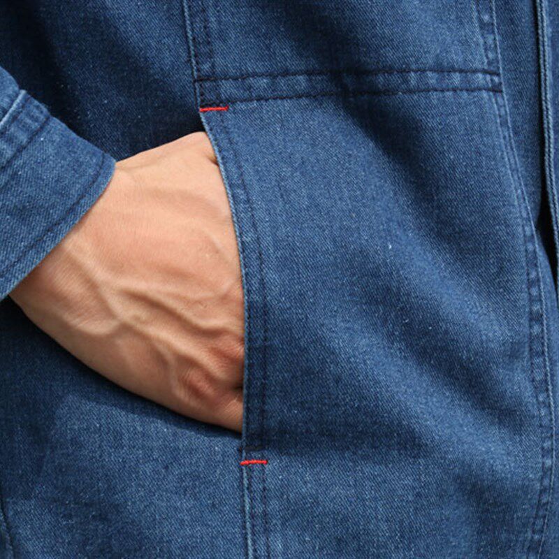 牛仔电焊工作服套装男长袖焊工防烫劳保服工地劳动耐磨加厚男装