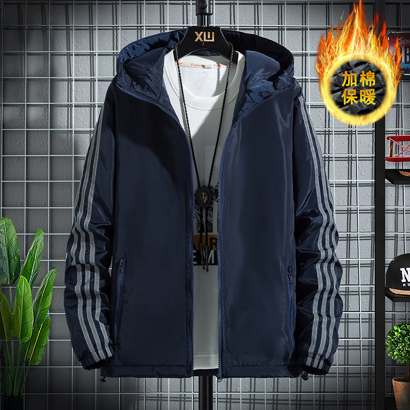 男士秋冬二棉棉衣三杠薄棉外套男潮宽松大码加肥加大胖子加棉棉服