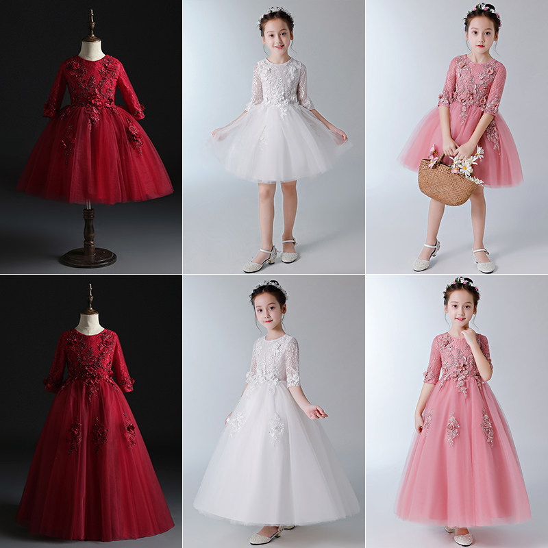 公主裙女童蓬蓬纱生日儿童礼服小女孩花童婚礼钢琴演出服红色夏季