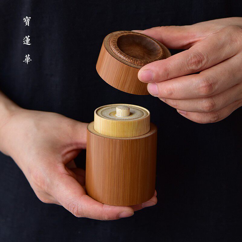 老玉竹带内盖拔口竹罐 竹茶叶罐 香粉罐便携竹制茶叶筒旅行茶叶盒