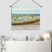 梵高风景挂毯布艺玄关书房挂布沙发背景墙横版 饰画北欧田园挂画 装