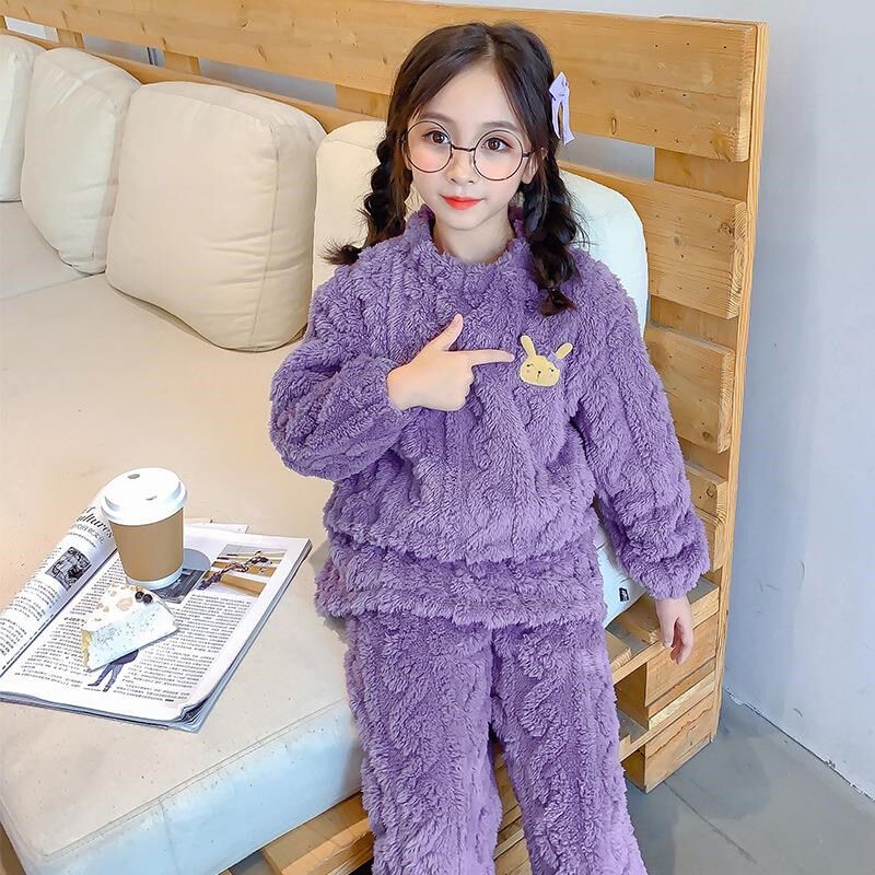 儿童珊瑚绒冬天睡衣加绒加厚秋季毛毛法兰绒冬款可爱女童公主男孩