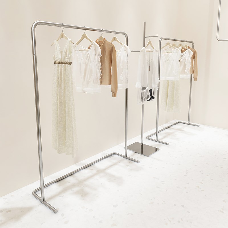 女装店货架展示架不锈钢落地式服装店挂衣架银色中岛童装专用衣架