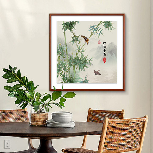 竹报平安玄关画方画翠竹图绿竹子挂画客厅装饰画饭厅书房茶室壁画