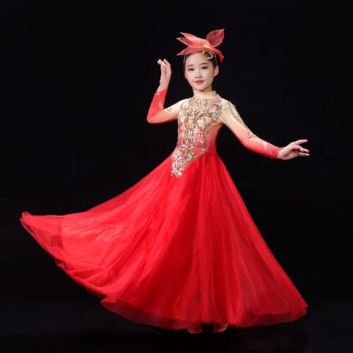 六一儿童古典演出服女灯火里的中国舞蹈合唱服装万疆开场舞大摆裙