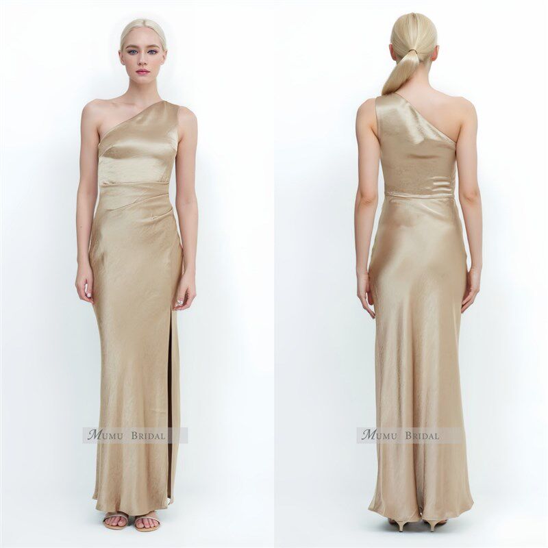 香槟色缎面伴娘服礼服裙子日常平时可穿高级小众简单大方大码胖mm