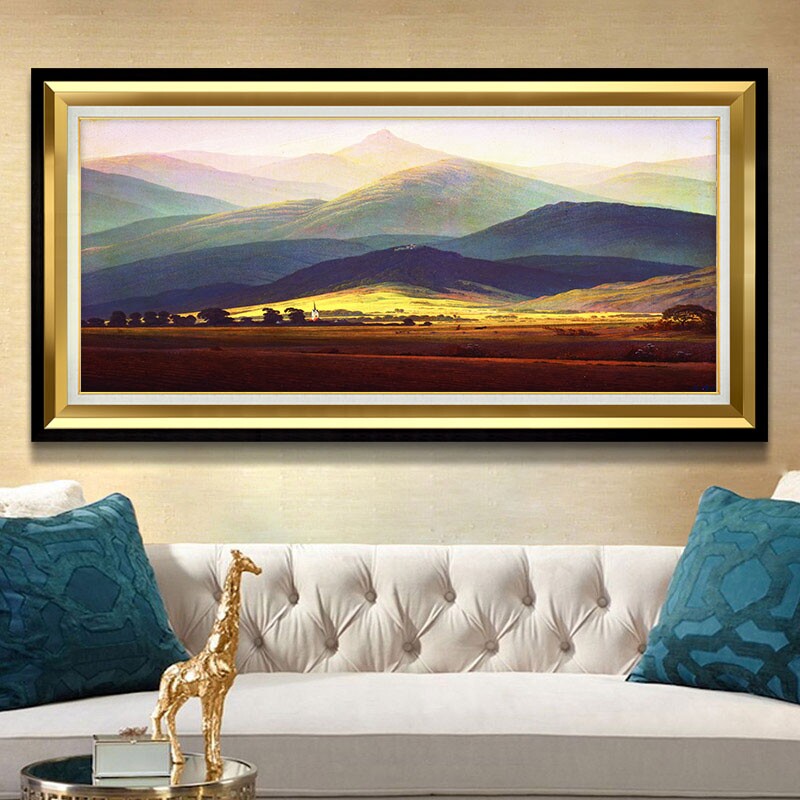 巨人山客厅大幅装饰画走廊过道壁画欧式玄关挂画餐厅山水油画美式