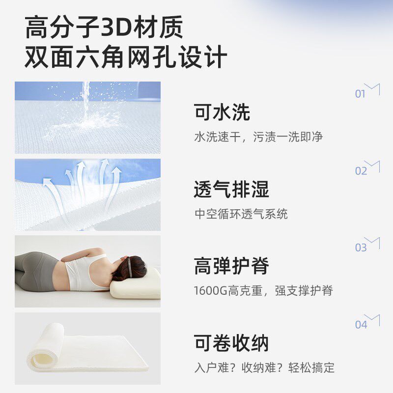 苏老伯软床垫加硬神器3D空气纤维可水洗夏季透气防潮家用4D薄垫子