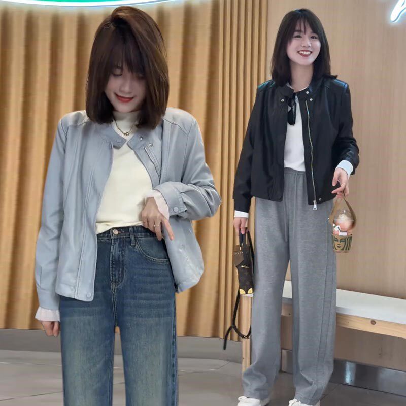 2025春季新款高级感立领短款皮衣外套女装小个子今年流行显瘦夹克