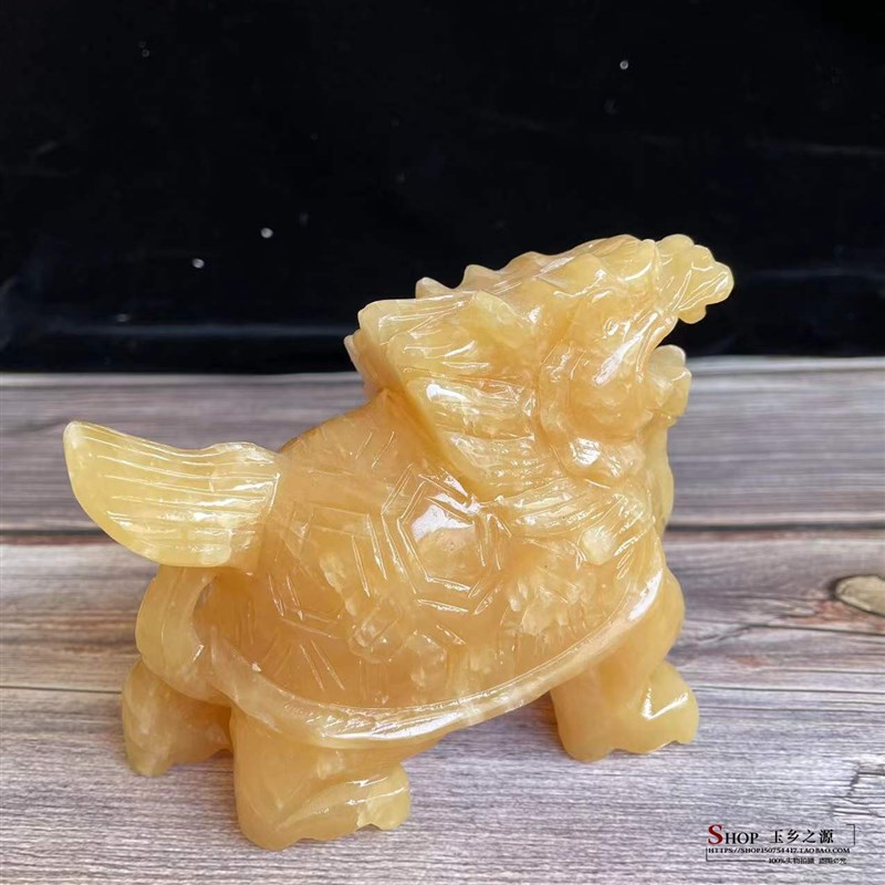 黄玉龙龟摆件一对纯手工办公室家居桌面装饰工艺品电视柜酒柜书房