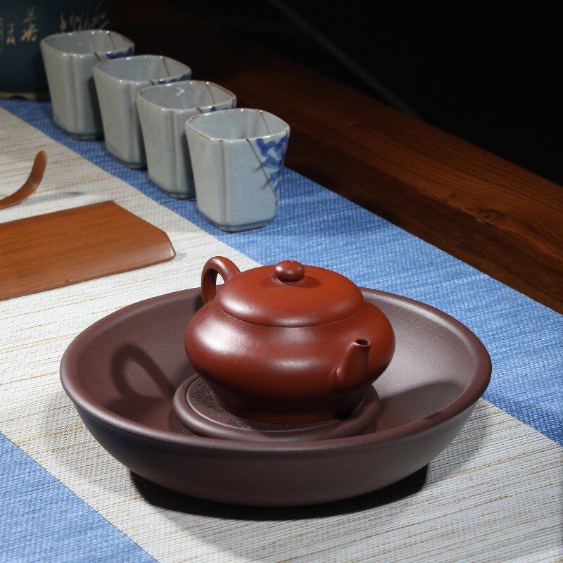 名壶秋月正宗宜兴紫砂茶具配件名家纯手工山水壶承原矿老紫泥制作