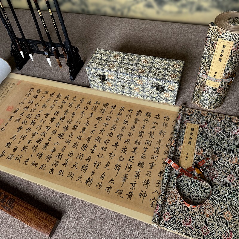 唐韩干照夜白图国画马水墨画长卷仿古画名画复制画临摹画稿装饰画