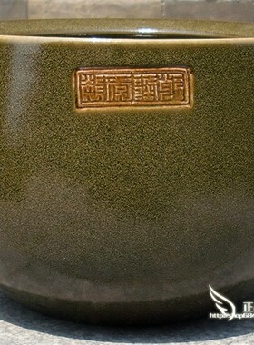 景德镇陶瓷器仿古茶叶末釉聚宝盆睡莲荷花桌面鱼缸玄关摆件小鱼盆