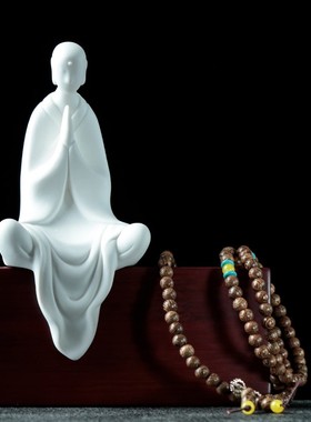 无相桌面摆件德化白瓷中式禅意人物居家客厅装饰玄关创意小僧佛像