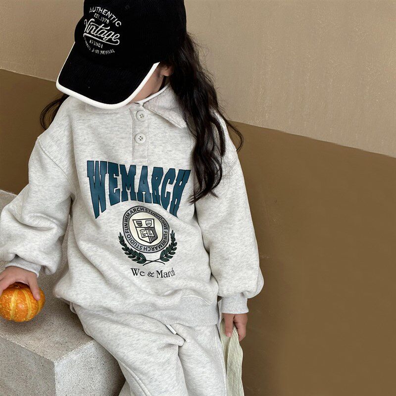 女童加绒卫衣套装2023冬装新款儿童秋冬款加厚羊羔绒大童休闲衣服