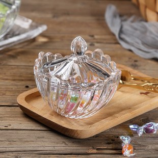 透明玻璃糖果罐子储物罐带盖收纳盒摆件茶叶罐水果零食碗咖啡糖盅