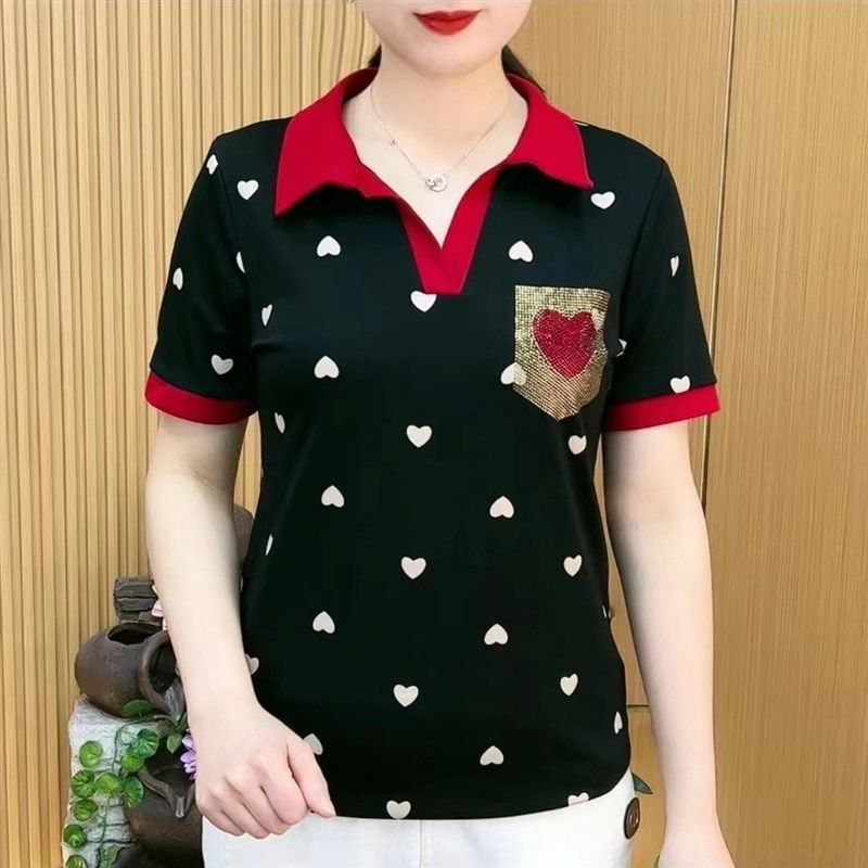 夏季新款t恤女短袖翻领百搭大码妈妈装遮肚显瘦气质女装洋气上衣,女装/女士精品,大码内搭,淘宝优惠券,粉丝福利购,淘宝优惠卷