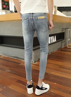 150矮小个子紧身牛仔裤男26码27修身小脚九分裤夏天薄款弹力裤子