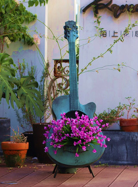 田园美式乡村铁艺做旧吉他花架创意布置家居露台阳台庭院装饰摆件