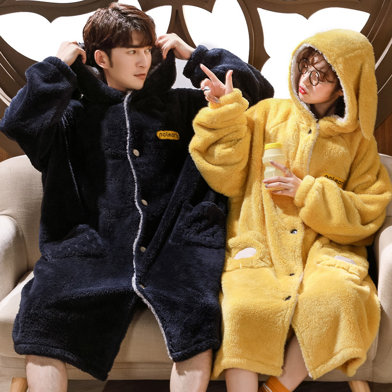 秋冬季睡衣女可爱睡裙加长款珊瑚绒睡袍男士加绒加厚情侣浴袍套装,女士内衣/男士内衣/家居服,睡袍/浴袍,淘宝优惠券,粉丝福利购,淘宝优惠卷