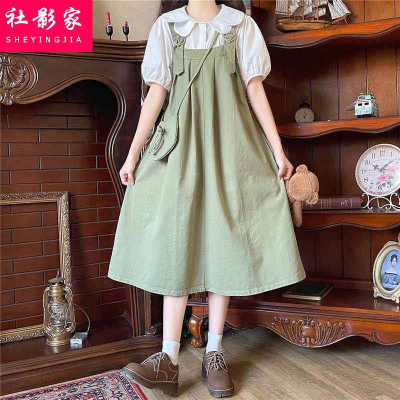 短袖衬衣背带裙套装少女夏季新款初中高中学生甜美连衣裙子两件套