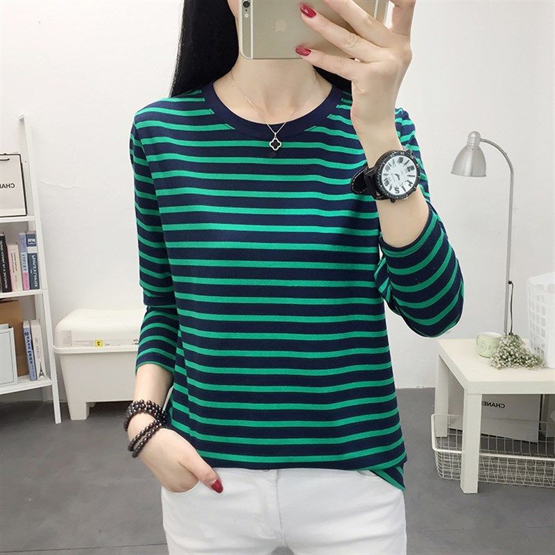 春秋大码女装黑白条纹打底衫宽松显瘦胖mm长袖t恤内搭纯棉上衣服,女装/女士精品,T恤,淘宝优惠券,粉丝福利购,淘宝优惠卷