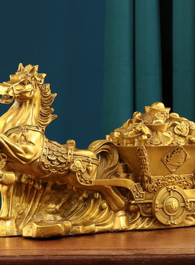 纯铜马拉聚宝盆元宝马上发财十二生肖马招财开运家居工艺礼品摆件