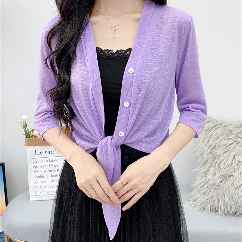 针织开衫小外套女披肩夏季薄款外搭配吊带裙子短款防晒衣空调衫女,女装/女士精品,短外套,淘宝优惠券,粉丝福利购,淘宝优惠卷