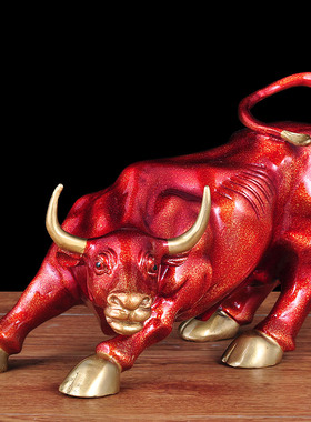 红色牛摆件华尔街牛铜家居客厅玄关领导办公室工艺品店铺开业礼品