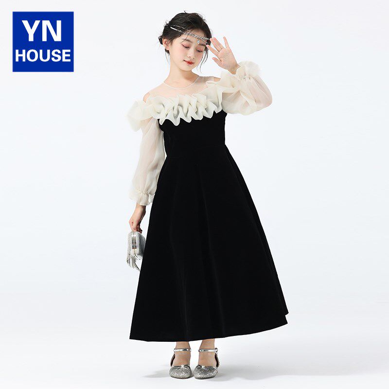 女童晚礼服闪亮公主裙轻奢小众高端儿童钢琴演奏主持人演出服