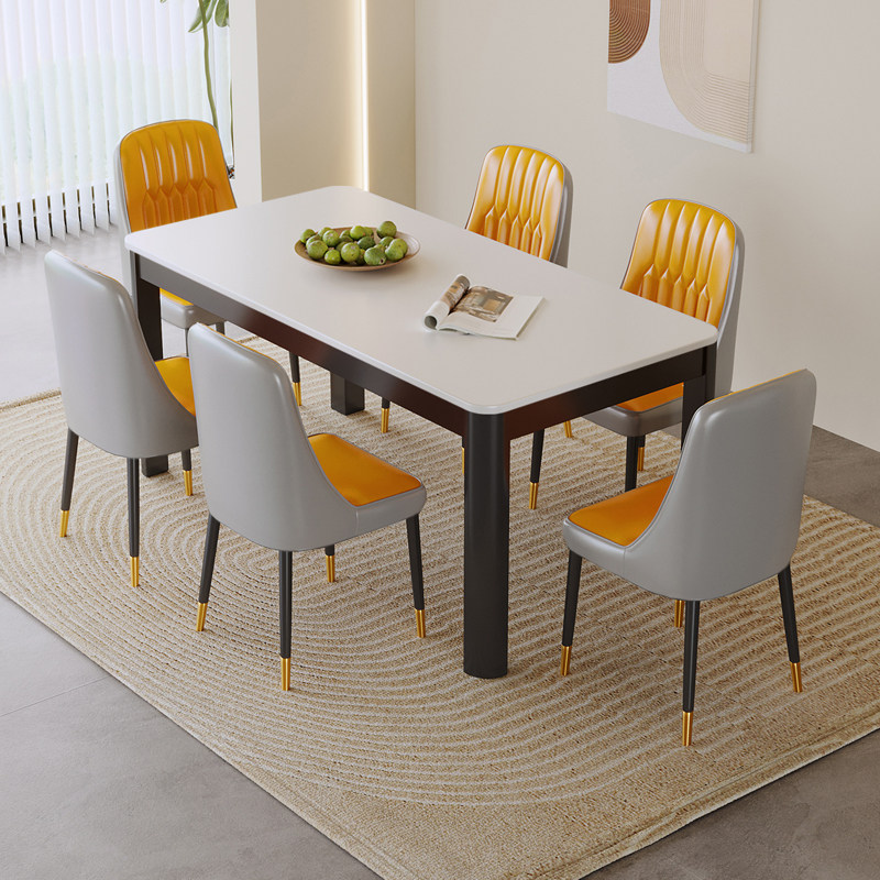 北欧岩板餐桌椅组合长方形金属仿实木家用小户型吃饭桌子椅子一套,住宅家具,岩板餐桌,淘宝优惠券,粉丝福利购,淘宝优惠卷