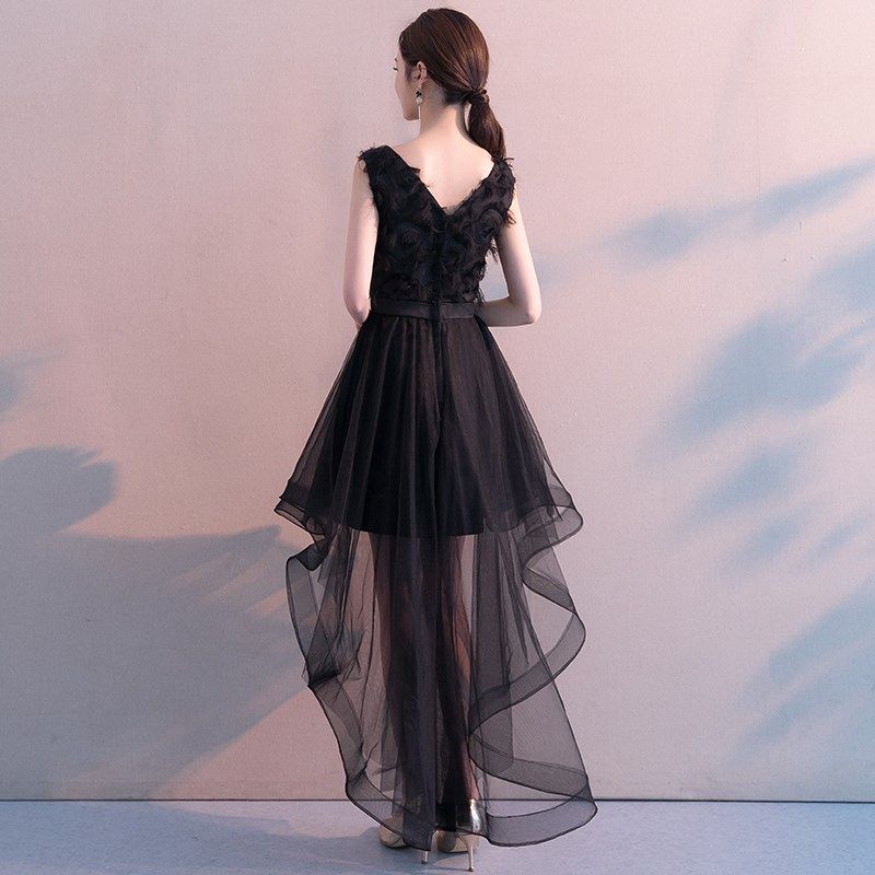 黑色小晚礼服裙女2024新款宴会气质高贵前短后长名媛小个子连衣裙