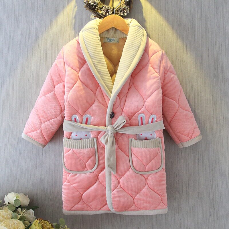 儿童睡袍冬季女童男童法兰绒夹棉可爱睡衣加厚宝宝大童浴袍亲子装