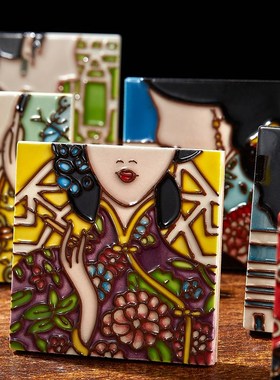 中国风手绘瓷板画墙贴 创意陶瓷旗袍摆件 外事出国送老外礼品包邮