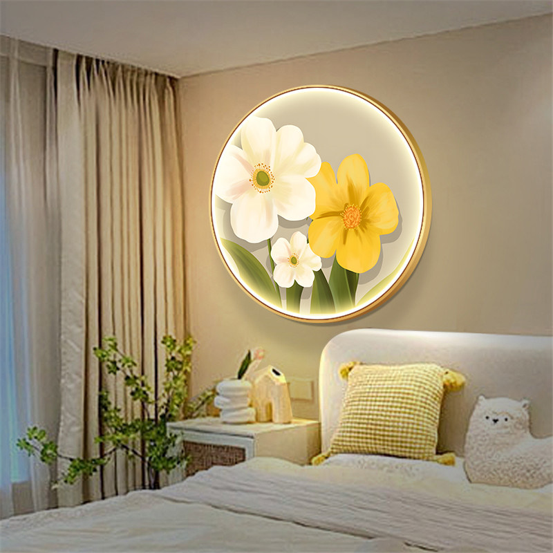 治愈系小清新温馨卧室床头挂画圆形房间壁画餐厅装饰画带LED灯画,家居饰品,现代装饰画,淘宝优惠券,粉丝福利购,淘宝优惠卷