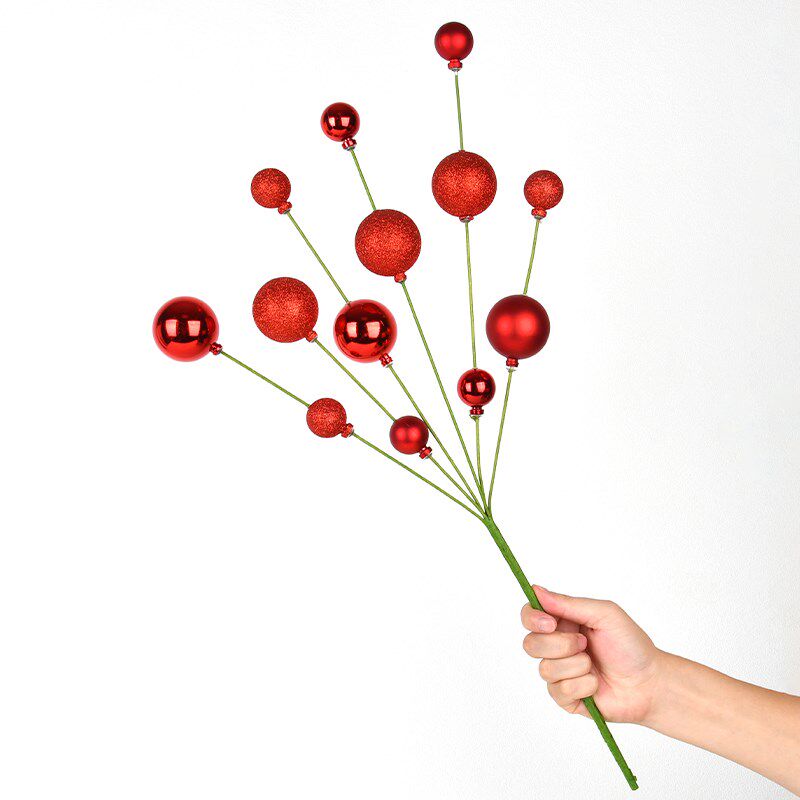 圣诞装饰品金银红圣诞球插枝摆设圣诞树场景布置装扮果子插枝挂件