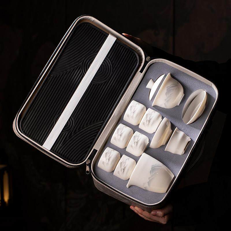 羊脂玉瓷可携式旅行茶具套组户外随行泡茶壶收纳包出差旅游陶瓷茶