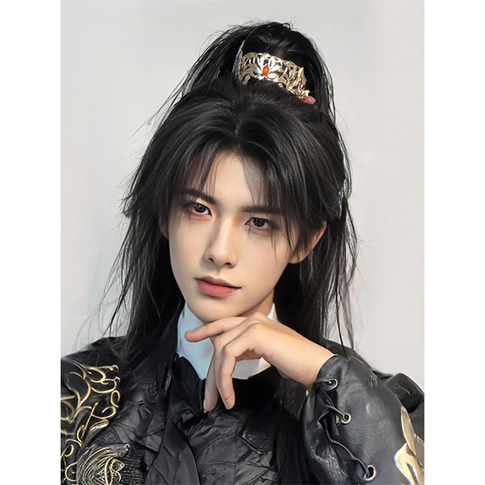 采购产品古代风格假发男士与中长发,男孩的男孩的高马尾全头饰,