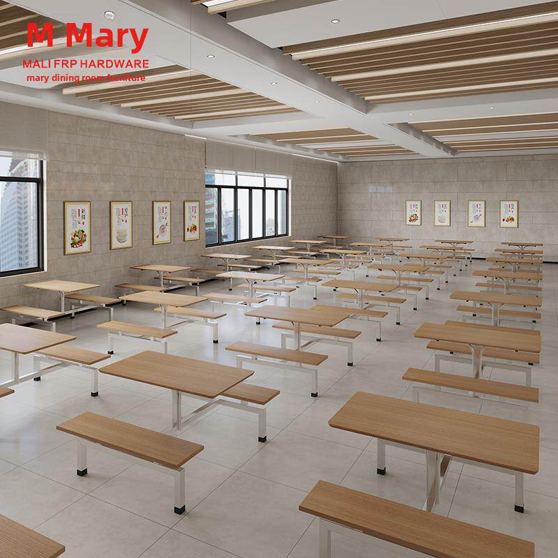 快餐桌椅一体组合学校食堂教职工食堂高速服务区餐厅四人一体餐桌
