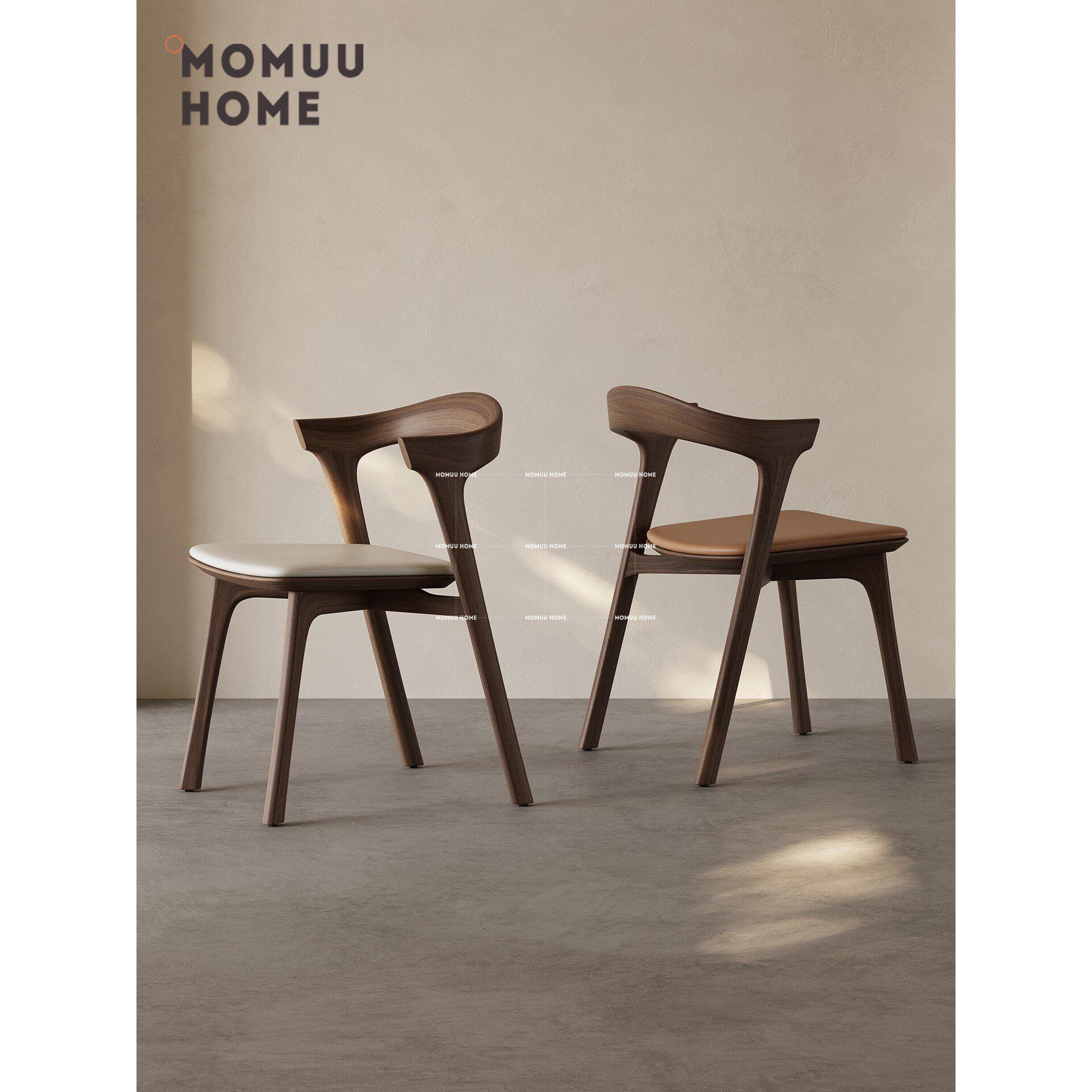 MOMUU HOME欧式现代实木家用餐椅简约咖啡厅纯实木靠背皮质椅子